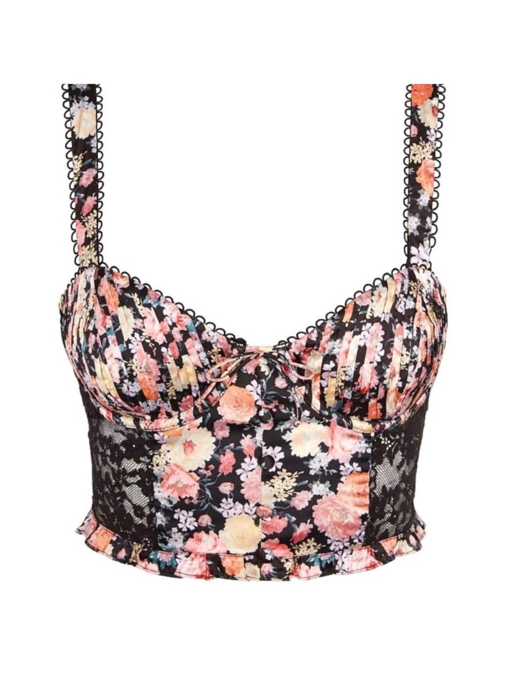 For Love And Lemons Black Floral Lace Bustier Crop Top